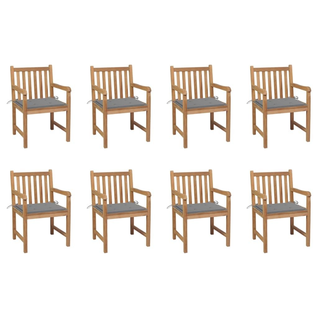 Gartenstühle 8 Stk. mit Grauen Kissen Massivholz Teak Produktbild 