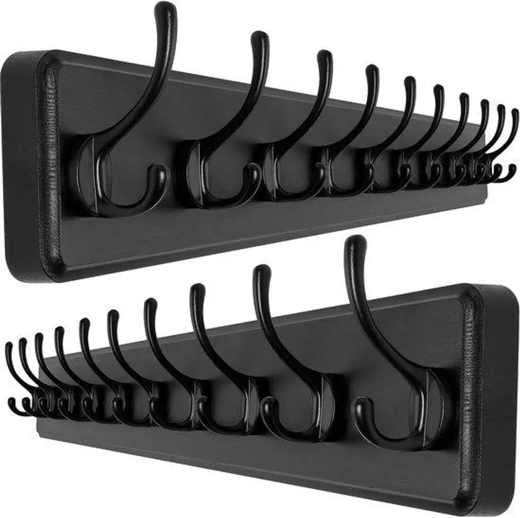 Barre de penderie rustique bois noir 98 cm avec 10 crochets amovibles