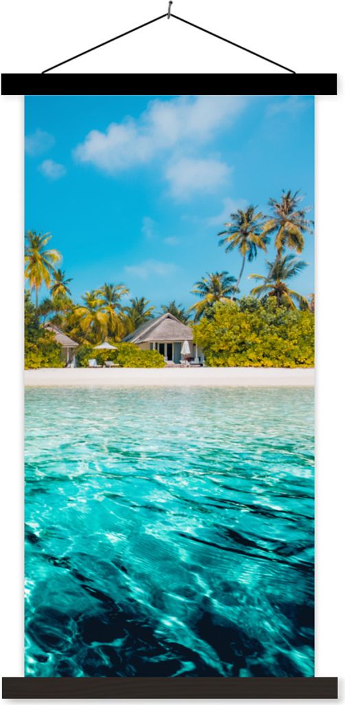 MuchoWow Textilposter Strand - Palmen - Meer 60x120 cm mit schwarzem Rahmen - Magnete