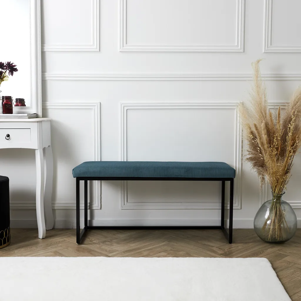 Banc Giulia bleu en velours côtelé | Gain de place entrée chic