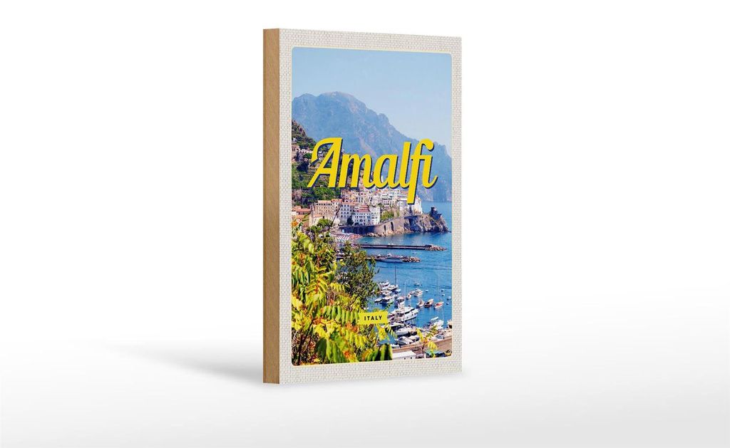 Holzschild Reise 12x18 cm Amalfi Italy Urlaub Meerblick Dekoration