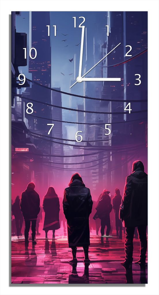 Wallario Design Wanduhr bedruckt, Größe 30 x 60 cm, Motiv: Aufstand in der Stadt