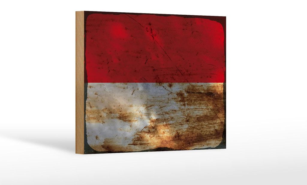 Holzschild Flagge Indonesien 18x12 cm Flag Indonesia Rost Dekoration