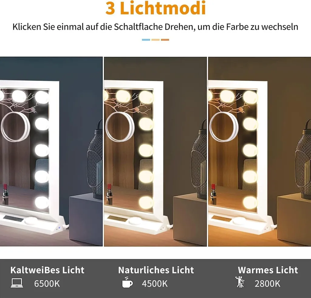 Miroir Tactile 15 Lampes LED à Intensité Variable avec Écran et Port USB - 4