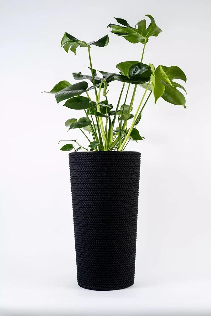 Adoni Baumwoll Blumentopf Schwarz 32x57 cm - Pflanzkübel mit Einsatz Handgemacht Übertopf Groß Hoch Blumenkübel Pflanzgefäß Boho Wohnzimmer M...