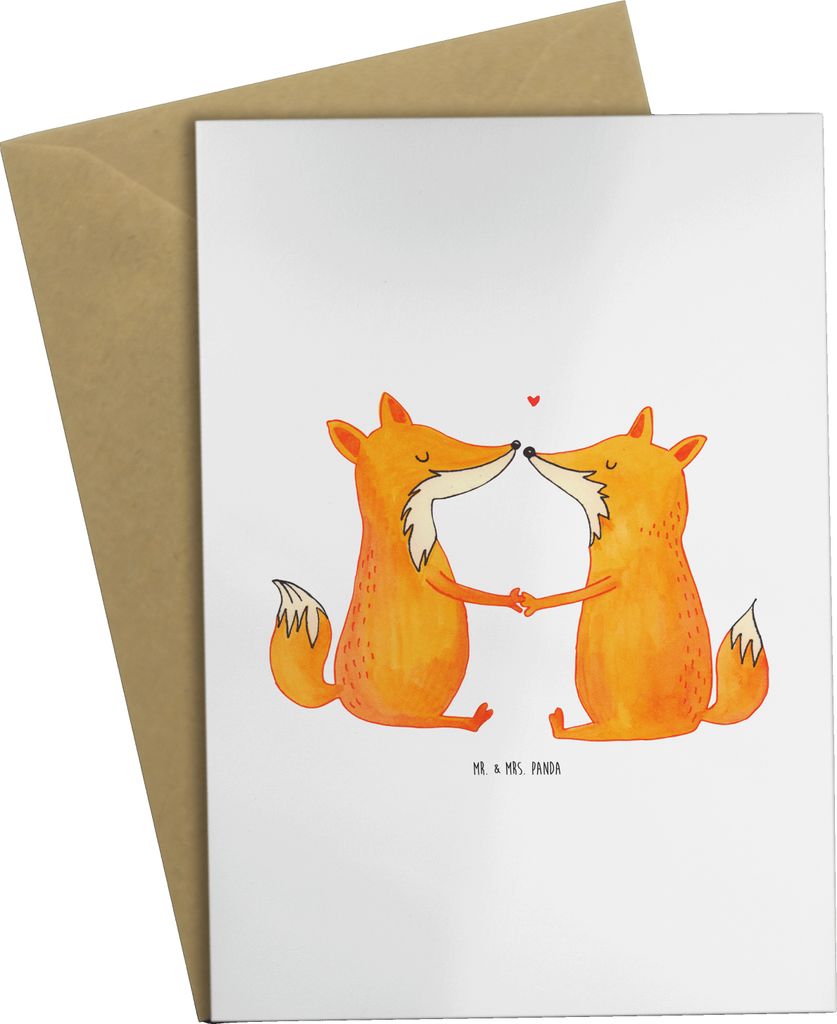 Mr. & Mrs. Panda Klappkarte Füchse Liebe - Weiß - Geschenk, neujahrskarte, Fox, Beileidskarte, Fuchs, vatertagskarte, einladungskarten, Ehefrau, ...