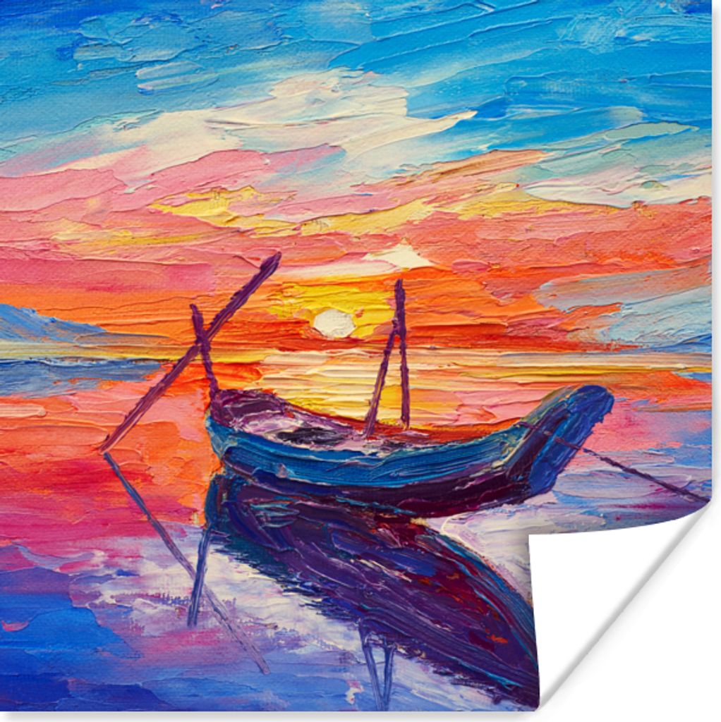 MuchoWow Poster Malerei - Boot - Ölfarbe - Wasser 50x50 cm - Wohnzimmerdekoration