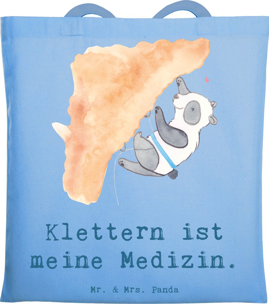 Mr. & Mrs. Panda Tote Bag Panda Klettern - Sky Blue - Geschenk, canvas tasche, Schultasche, Laptoptasche, Kletterhalle, Klettersport, Einkaufstasch...