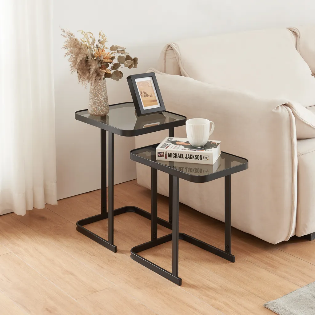Table basse double Laxå verre et métal noir - Solution petits espaces - 2
