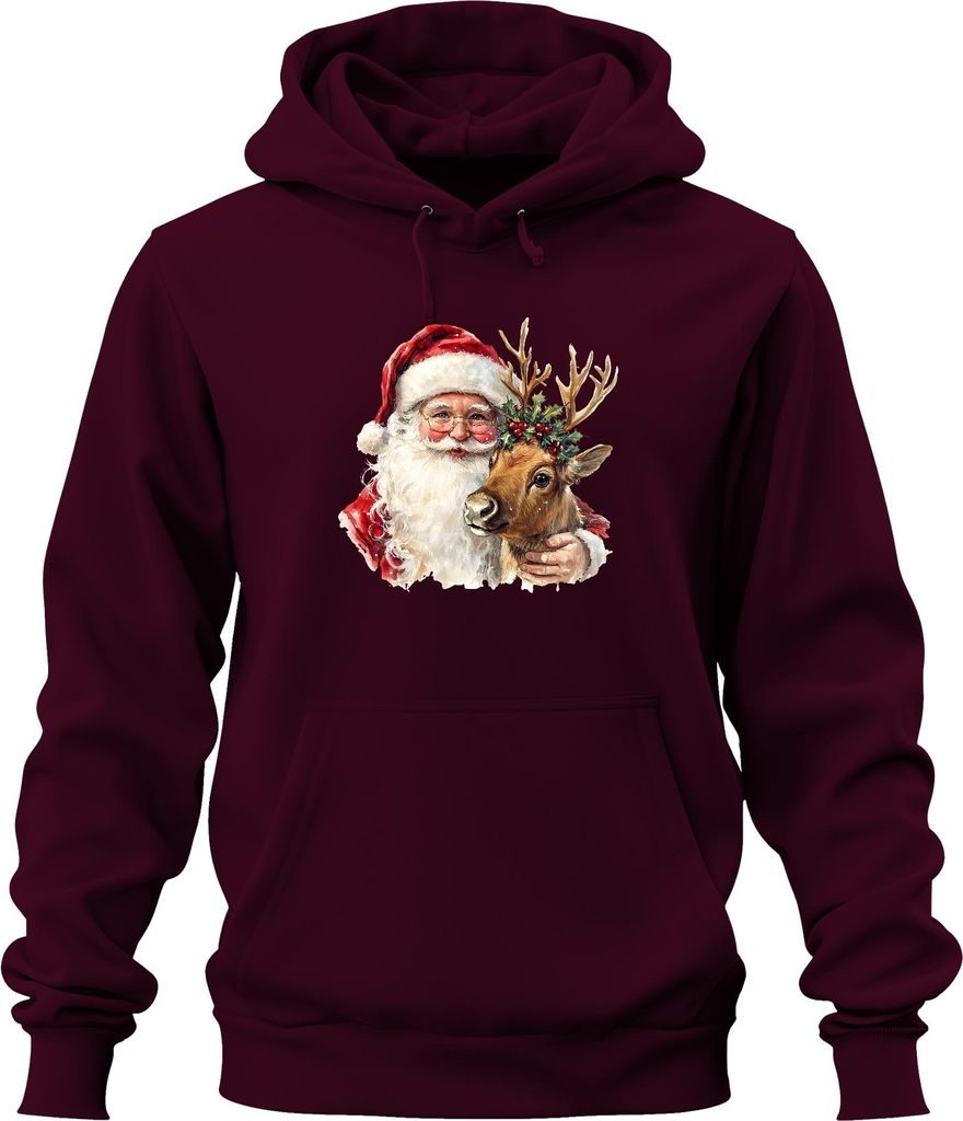 Weihnachtsmann Rentier Aquarell Weihnachten Geschenk Vintage Uni Hoodie Kapuzenpullover, Burgundy, S
