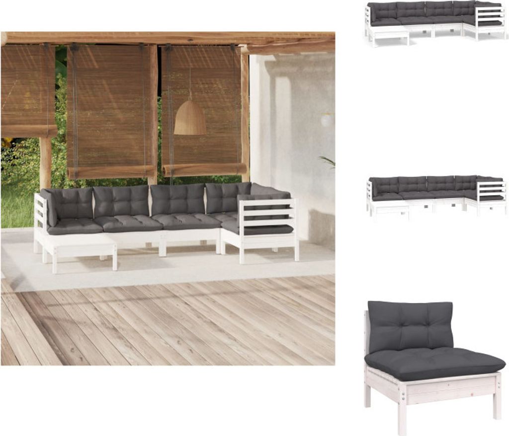 vidaXL 6-tlg. Garten-Lounge-Set mit Kissen Weiß Kiefer Massivholz - Gartenmöbel-Sets