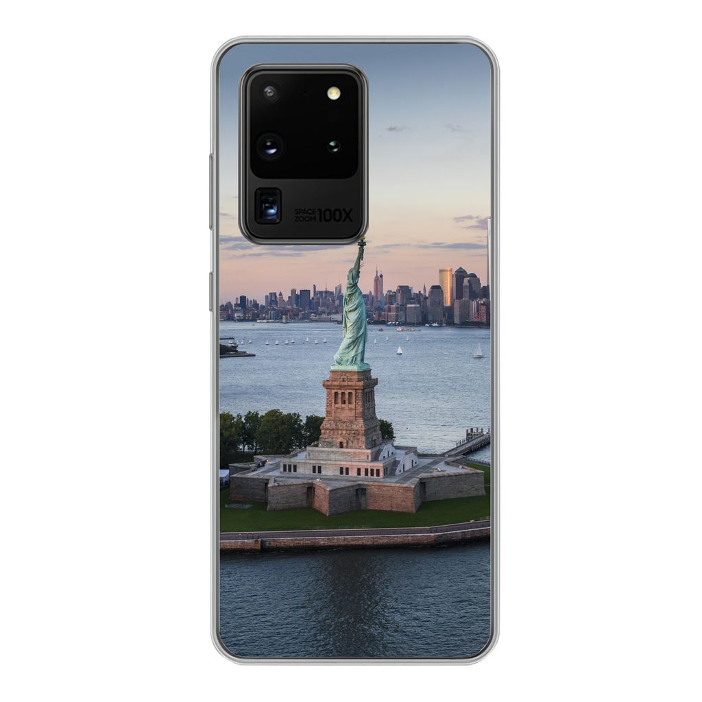 MuchoWow Handyhülle Schutzhülle Hülle für Samsung Galaxy S20 Ultra New York - Freiheitsstatue - Skyline Silikon Softcase Handy Hülle - Karte...