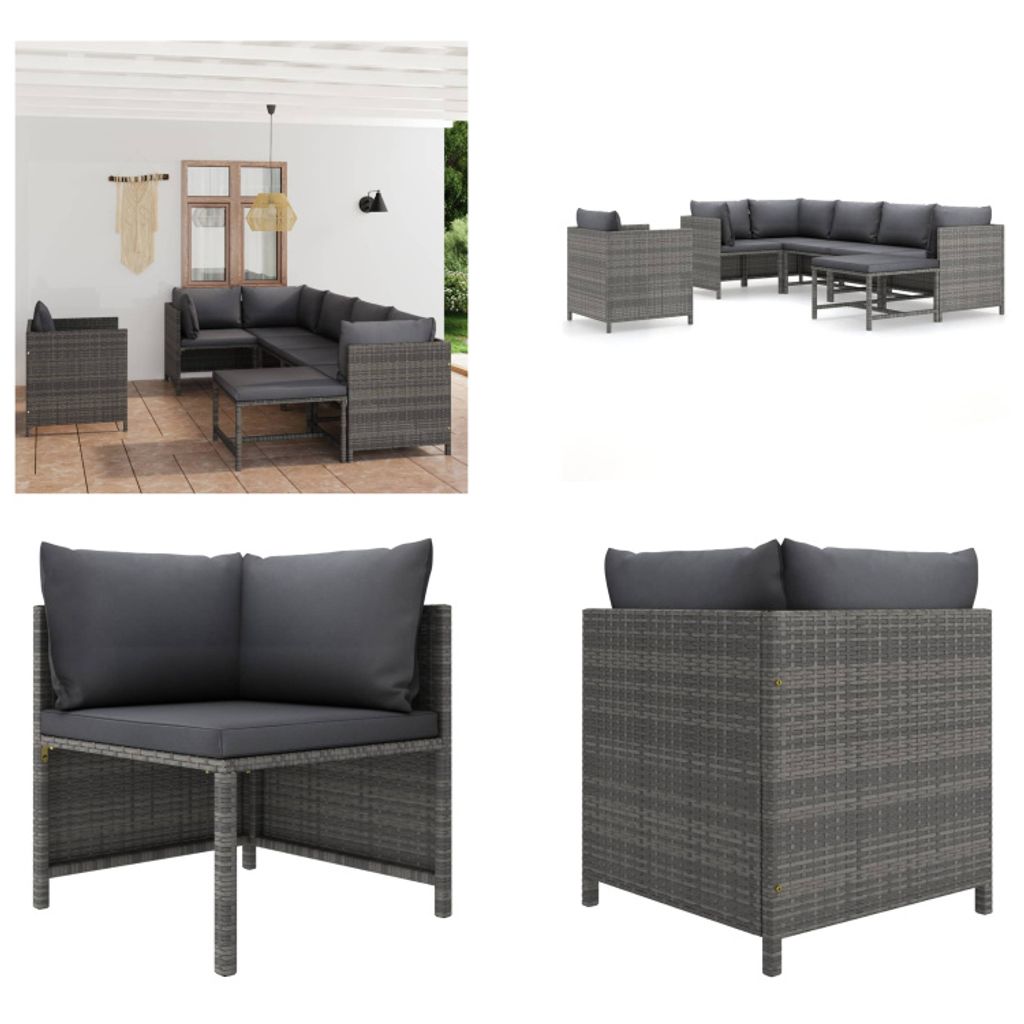 vidaXL 7 tlg. Garten Lounge Set mit Kissen Poly Rattan Grau - Garten-Lounge-Set - Garten-Lounge-Sets - Gartenmöbel - Gartenmöbel-Set