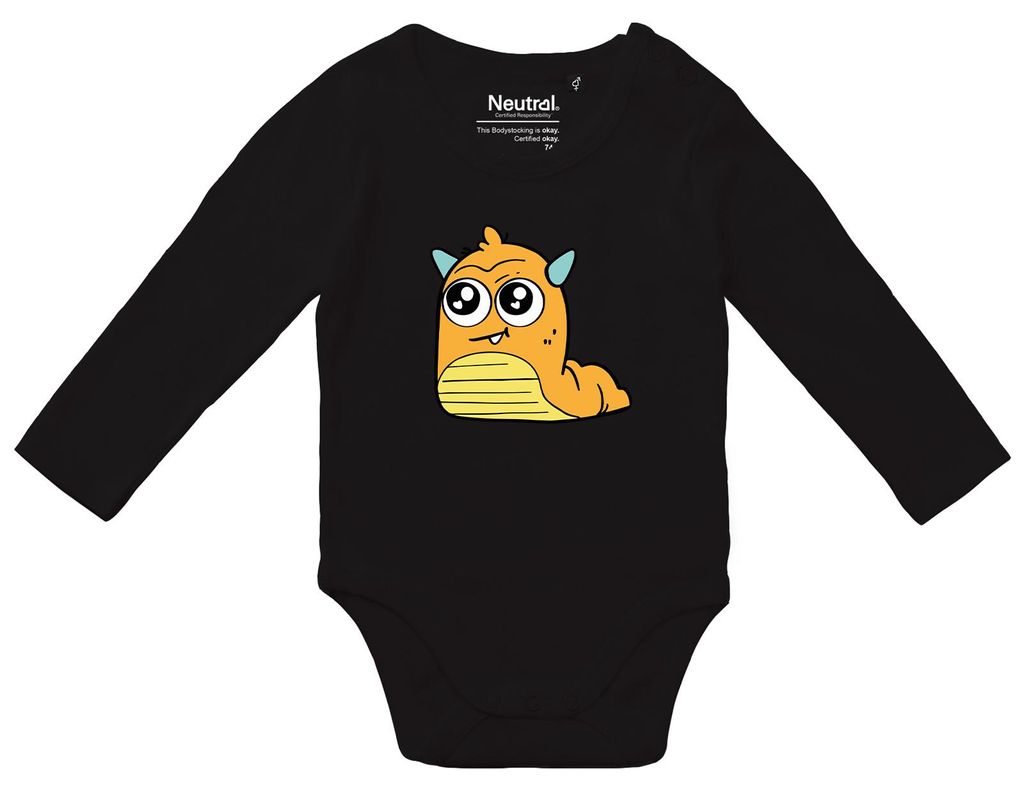 Huuraa Baby Body süßes Monster Orange 74 Black Baumwolle Fairtrade Langarmbody Geschenkidee