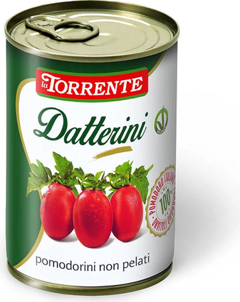 La Torrente Datterini Tomaten 400g - Ganze italienische Kirschtomaten in Tomatensaft - Pomodorini Non Pelati - Ideal für Saucen & Pizza