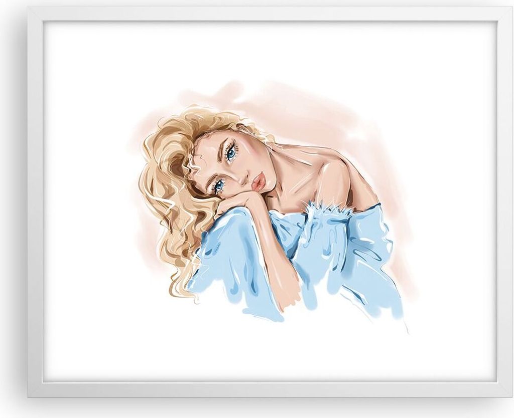 Gerahmtes Poster - Weißer Rahmen - Nachdenklich Frau Blond - 50x40 cm - Wand Bild - Wanddeko - Wandbilder - Kunstposter - Wandposter - Bilderrahme...