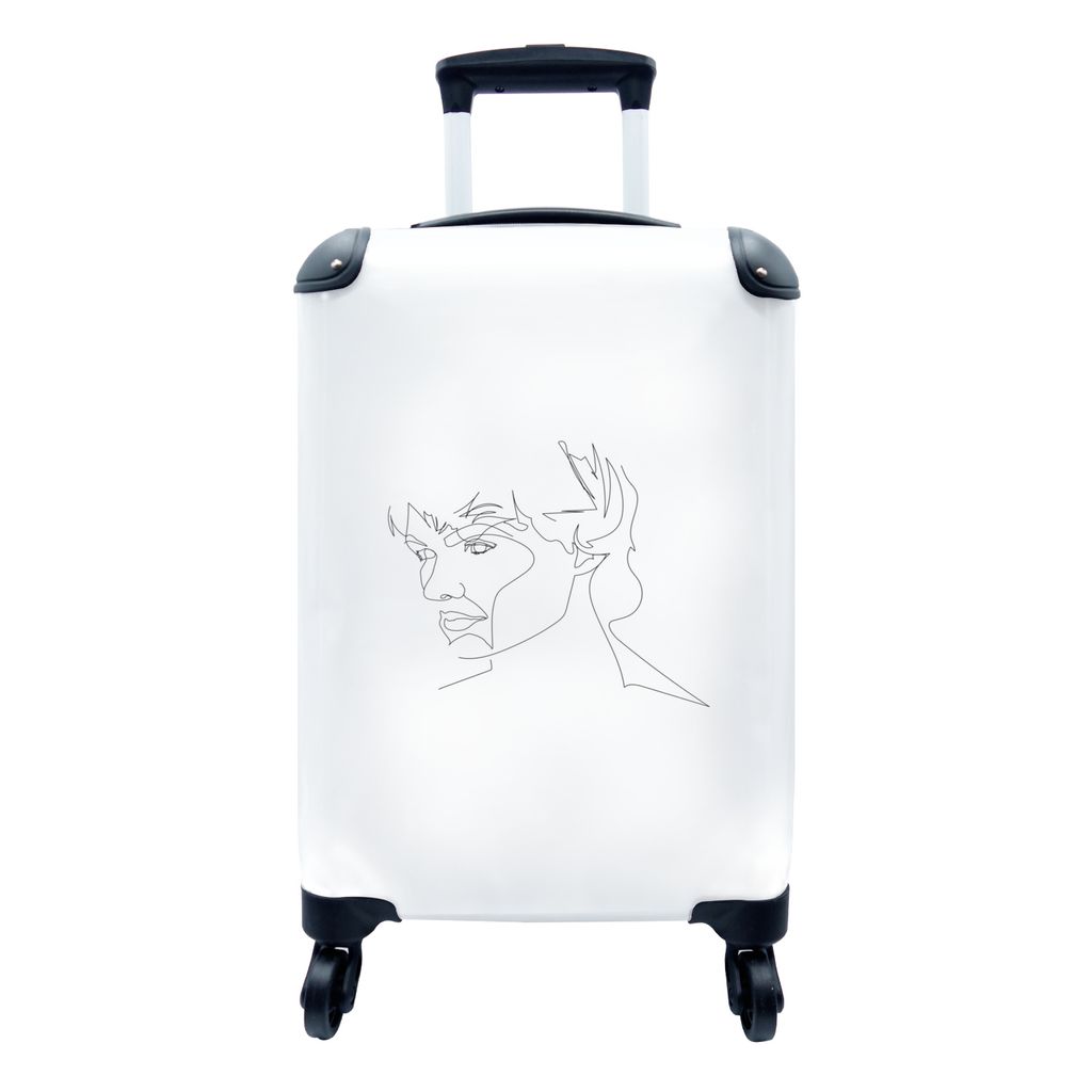 MuchoWow Koffer Handgepäck Trolley Rollkoffer Kleine Reisekoffer mit 4 Rollen - Mann - Kopf - Strichzeichnung - Cabin Size < 55x40x23 cm & 55x40...