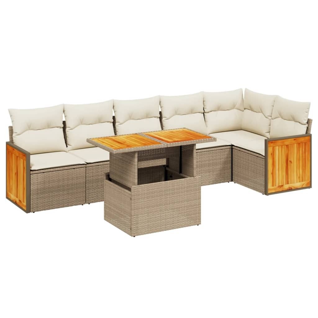 "2026 MODERNE" 7-tlg. Garten-Lounge-Set - elegantes Design - Sitzgruppe/Gartengarnitur - mit Kissen Beige Poly Rattan - Terassenmöbel NeuMöbel354772