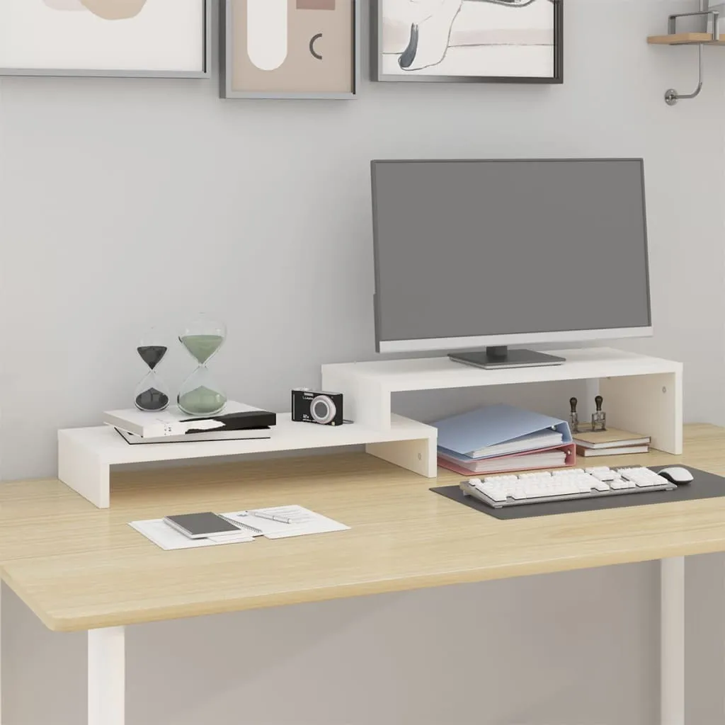 Support Écran en Pin Massif Blanc Extensible : Design et Solidité