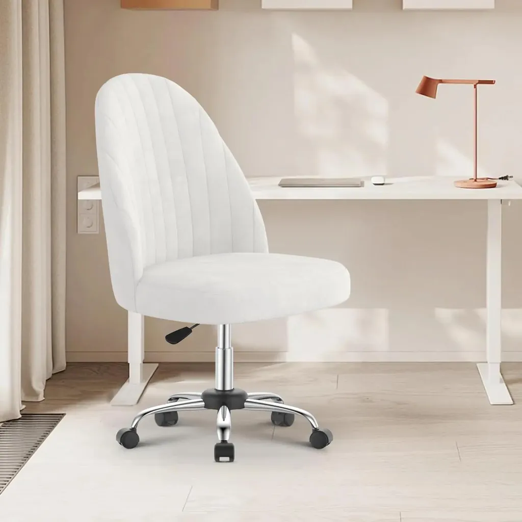 Chaise de coiffeuse blanche pivotante à roulettes réglable 48x45x75 cm