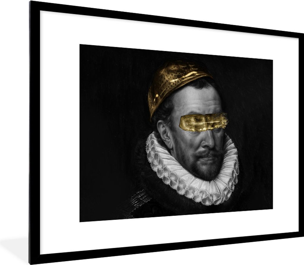 MuchoWow Gerahmtes Poster Wilhelm von Oranien - Adriaen Thomasz - Gold 80x60 cm - Poster mit Schwarzem Bilderrahmen Wandposter Rahmen Foto Bilder...
