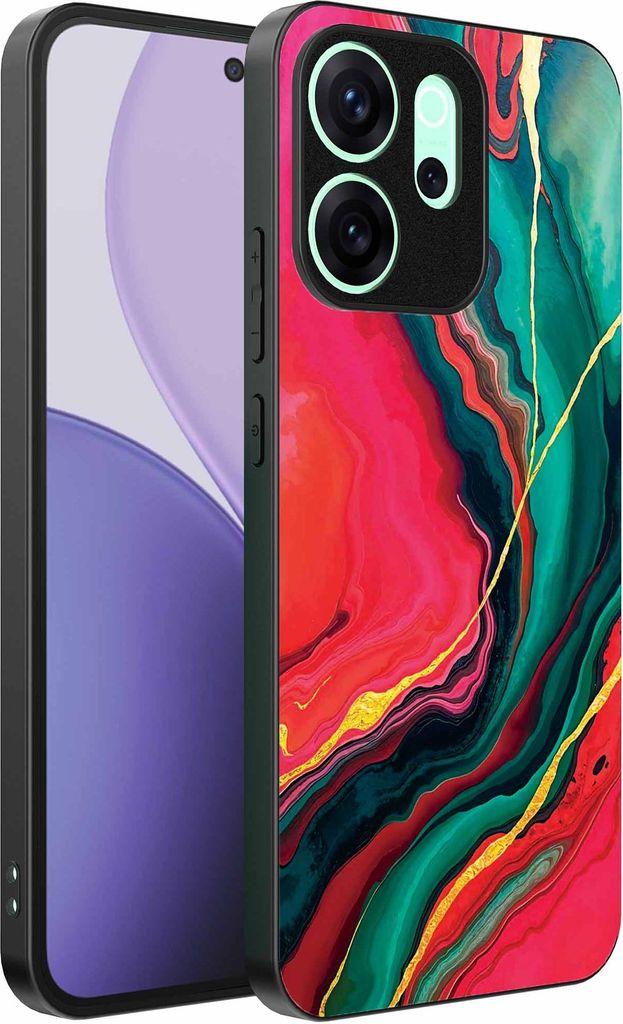 Geeignet für Oppo Reno 14 F Telefon Fall mit roten grünen Marmor Print - TPU Backcover Fall rot grün Marmor Design - Smartphonica