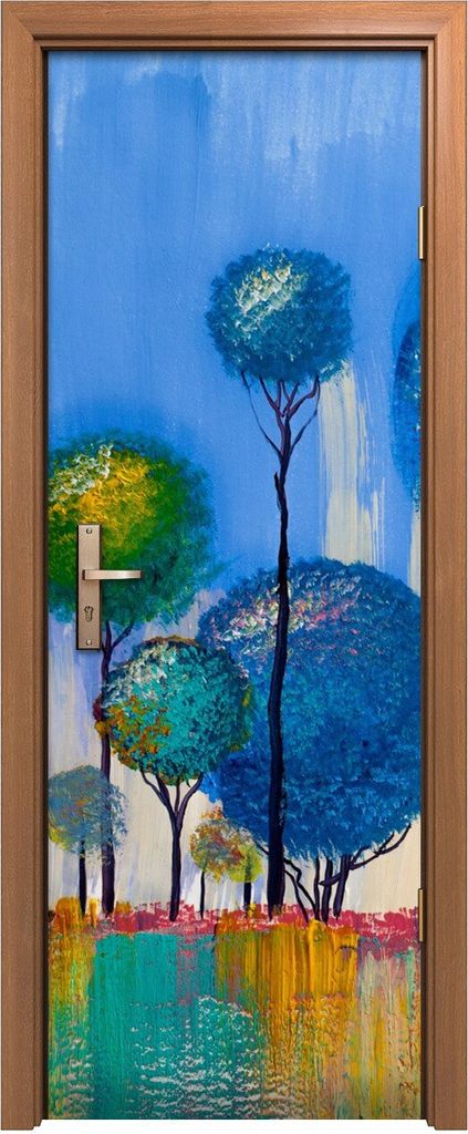 Türposter 70x200 cm Türaufkleber Türtapete Türfolie Klebefolie Wand Kunst Bäume Kreis farbenfroh