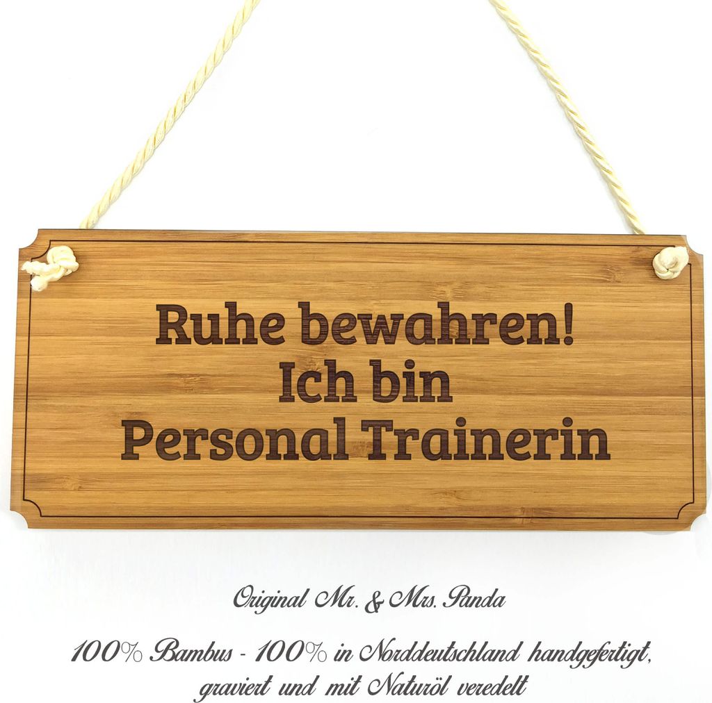 Mr. & Mrs. Panda Schild Personal Trainerin - Geschenk, Studium, Abschied, Firmenschild, Geschenkidee, Holz Wegweiser, Türschild, Berufsausbildung,...