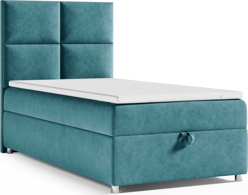 Best for Home Boxspringbett mit Bettkasten Trinity K2-SINGLE 70x200 Bonellfederkern inkl. Topper – Turkis
