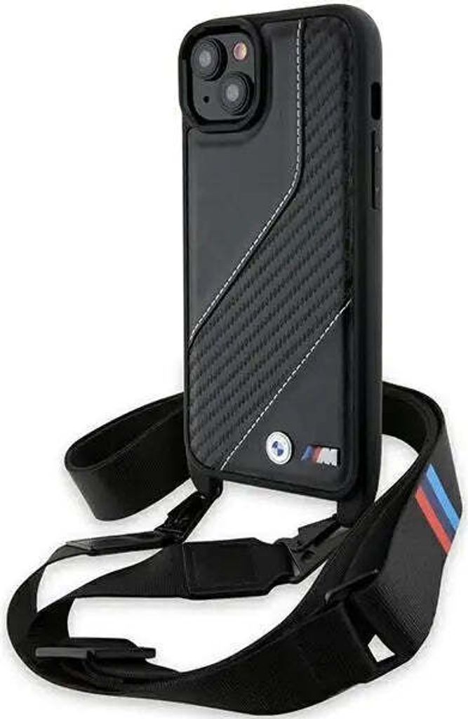 BMW BMHCP15M23PSCCK iPhone 15 Plus / 14 Plus 6.7" schwarz hardcase M Edition Carbon Stripe & Strap Schutzhülle