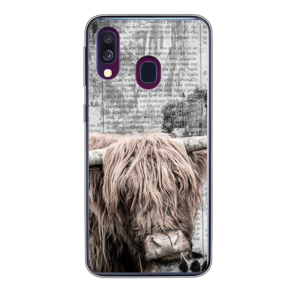 MuchoWow Handyhülle Schutzhülle Hülle für Samsung Galaxy A40 Schottischer Hochländer - Vintage - Text Silikon Softcase Handy Hülle - Handy-...