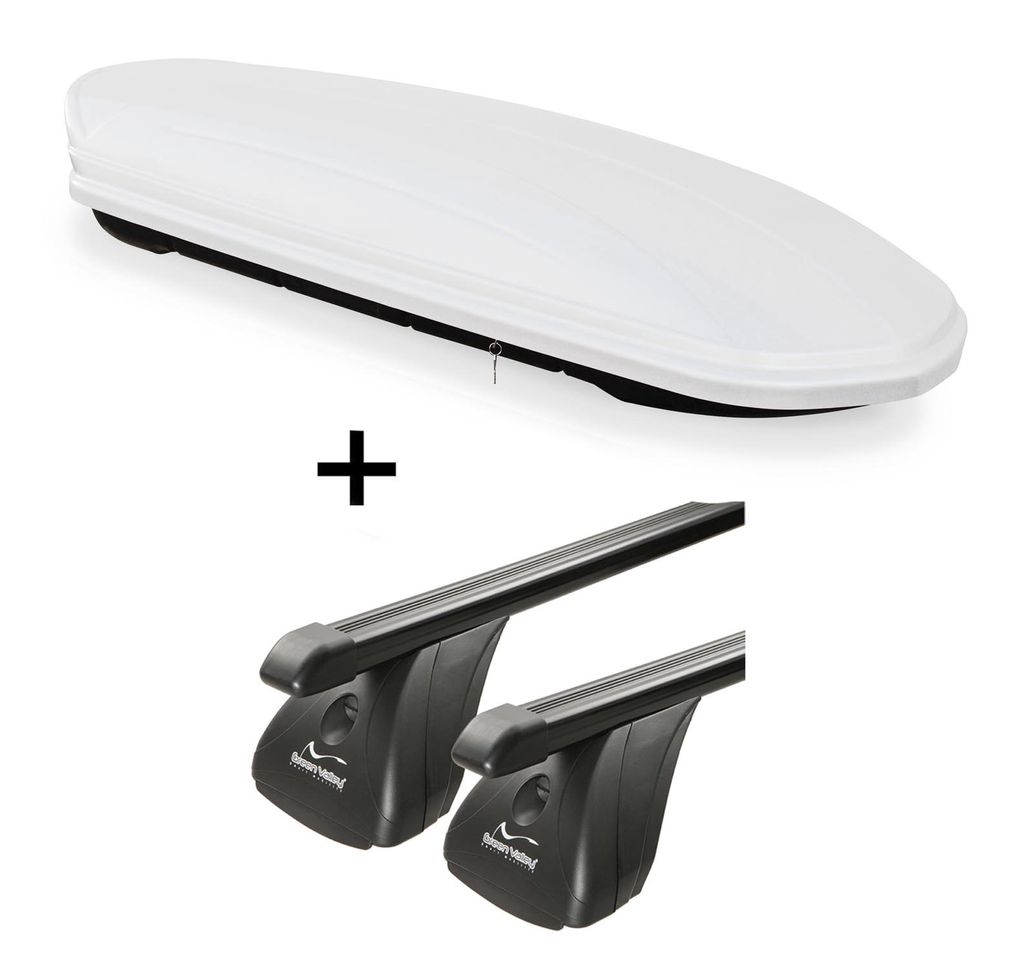 Dachbox VDPMAA460 460Ltr weiß abschließbar + Stahl Dachträger Aurilis VDP kompatibel mit für Fiat Panda II (5Türer) 2003-2012