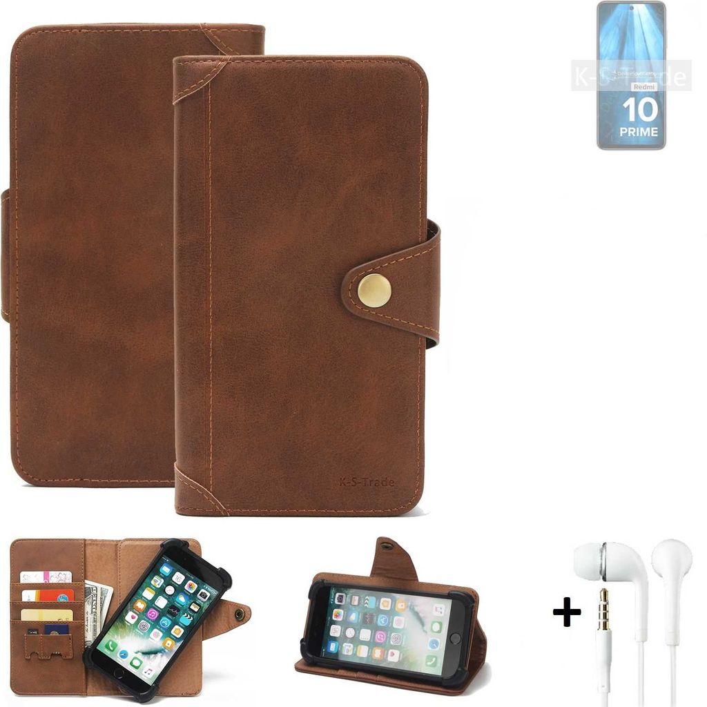 K-S-Trade Handyhülle + Kopfhörer für Xiaomi Redmi 10 Prime 2022 Schutz Hülle Walletcase Bookstyle Tasche Case Handytasche Wallet Flipcase Cover PU