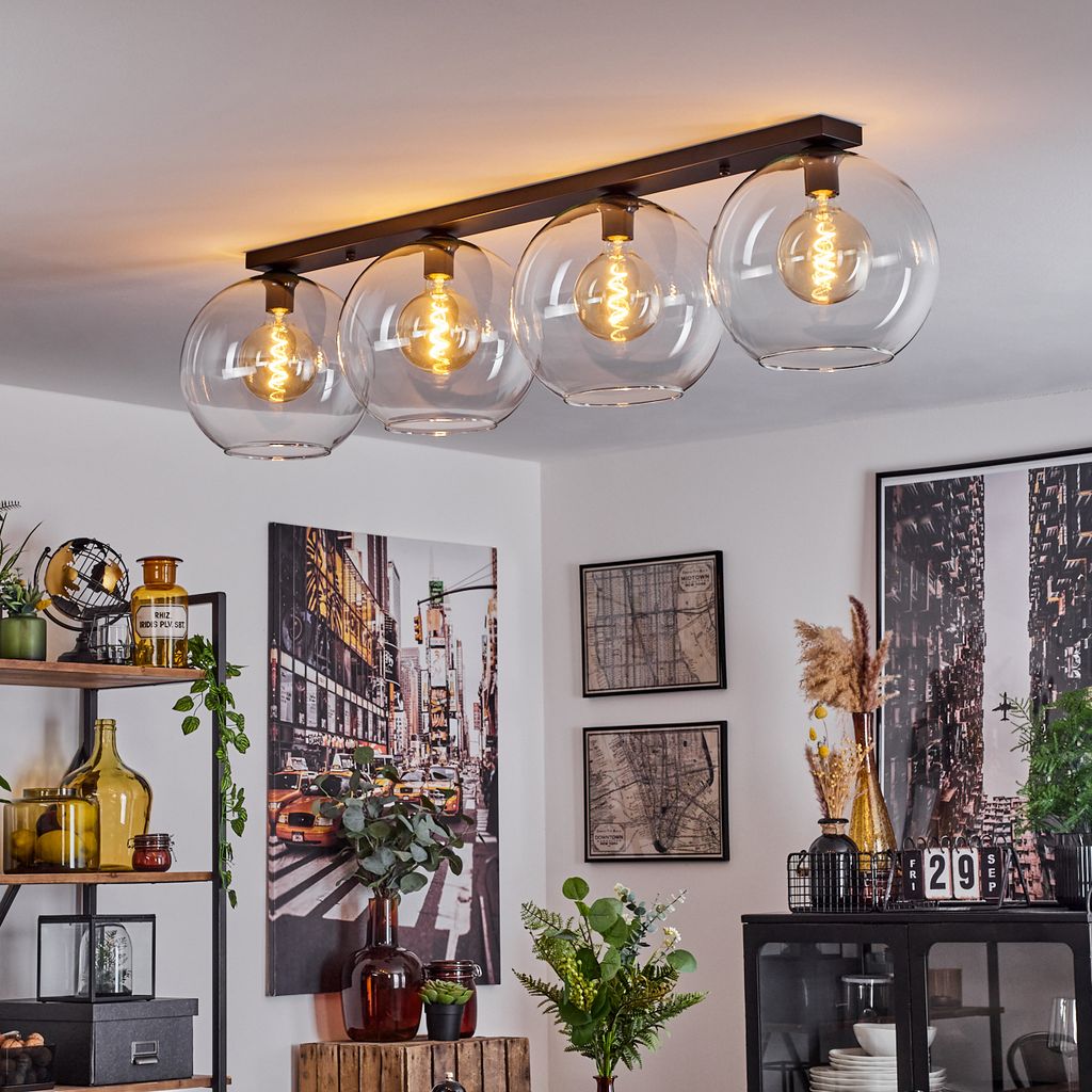 Cesaro »Cesaro« moderne Deckenlampe aus Metall/Glas in Schwarz/Klar
