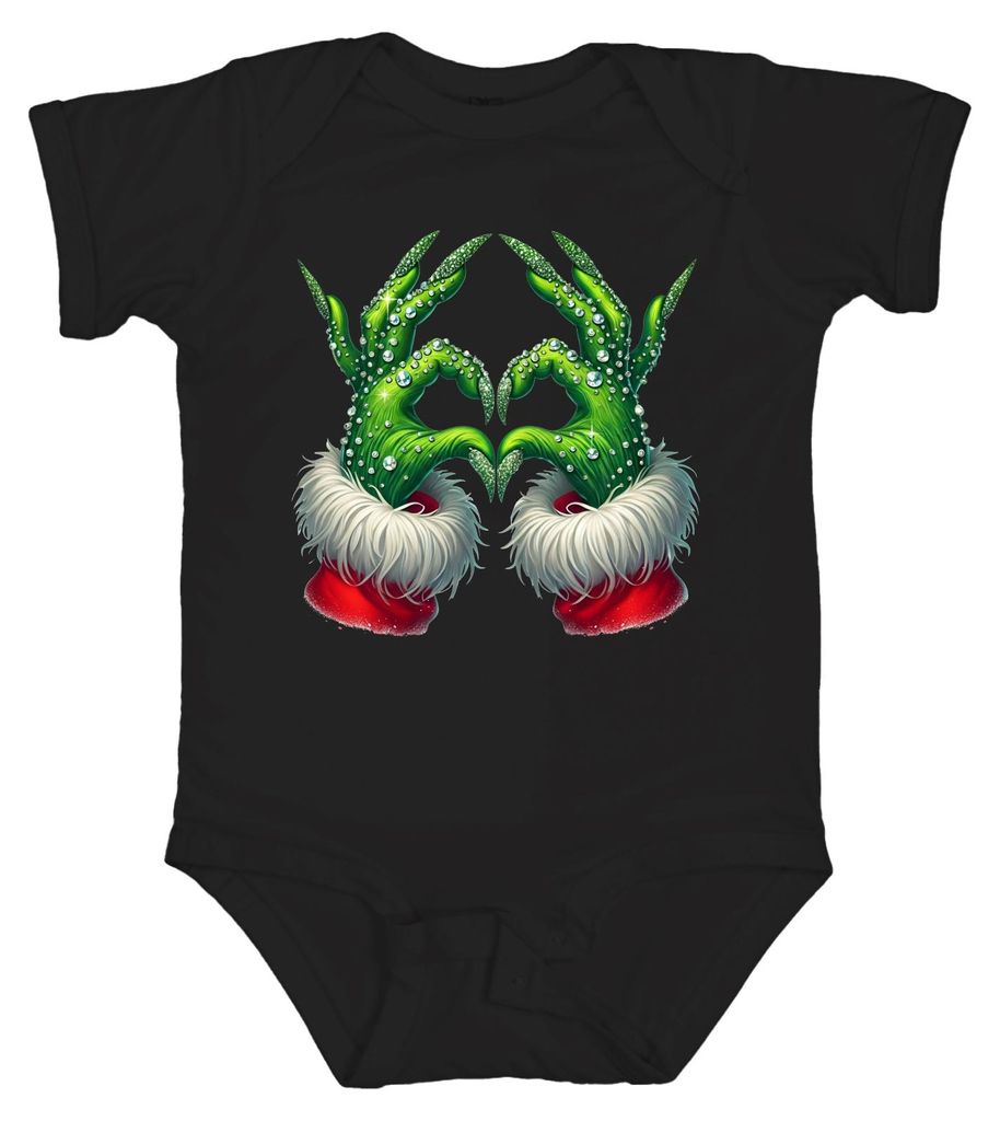 Grinch Hände Herz Weihnachten lustig Geschenk Glitzer Unisex Baby Body, Schwarz, 0/3