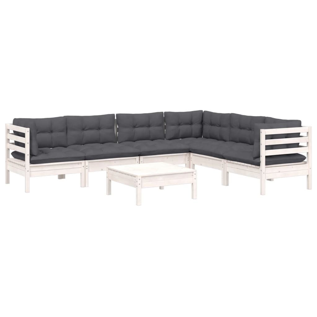 "im Sonderangebot" 7-tlg. Garten-Lounge-Set - elegantes Design - Sitzgruppe/Gartengarnitur - mit Kissen Weiß Kiefer Massivholz - Terassenmöbel DE...