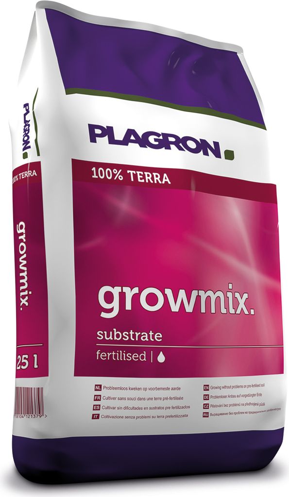 A bag of Plagron Growmix substrate.