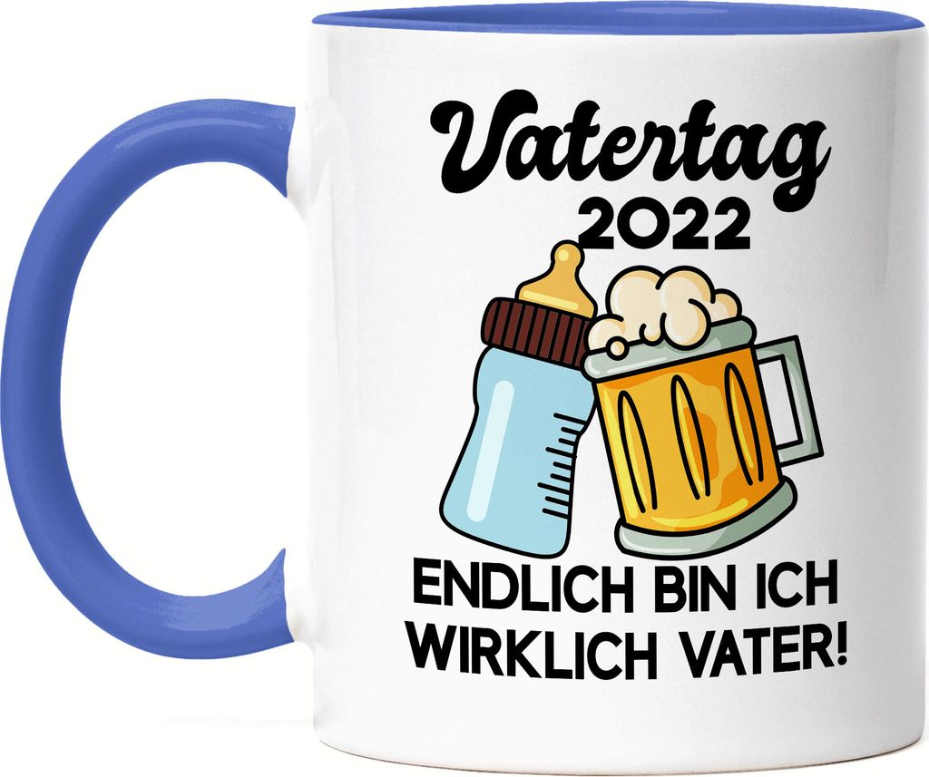 Vatertag 2022 Tasse Blau Papa Geschenk Lustig Spruch Herrentag Endlich bin ich wirklich Vater