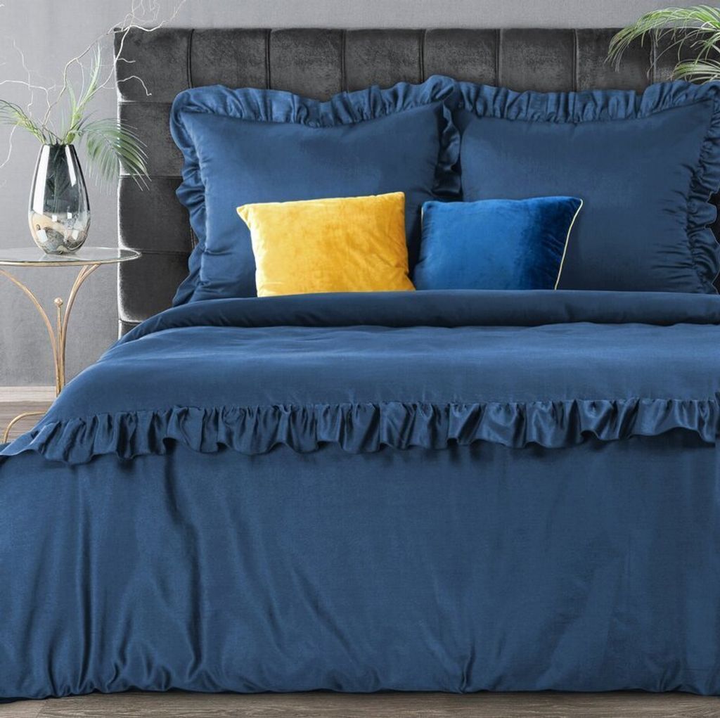 Eurofirany Bettwäschegarnitur Bettwäsche Satin REINA23F 220x200 cm 3 TLG SET: mit 2 Kissenbezüge 70x80 cm dunkelblau