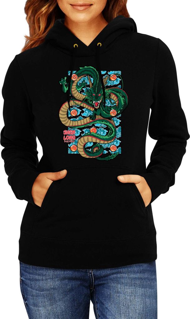 Damen Kapuzenpullover Japan Manga Anime Comics Animation Dragon Anime Manga Ball Dragon Shenglong, Lady 2XL / Schwarz
