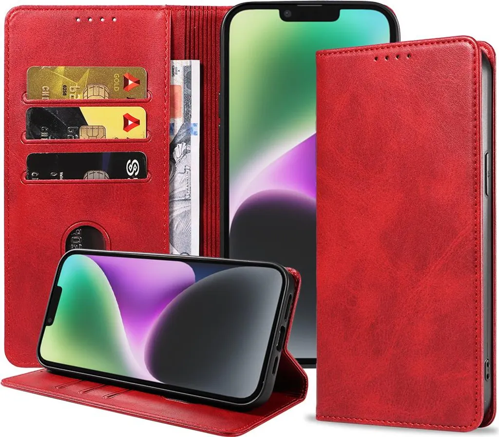 Chocoyi - Custodia Portafoglio Per IPhone 13 Pro In Pelle PU Rossa Con Supporto Regolabile E Chiusura Magnetica - 5
