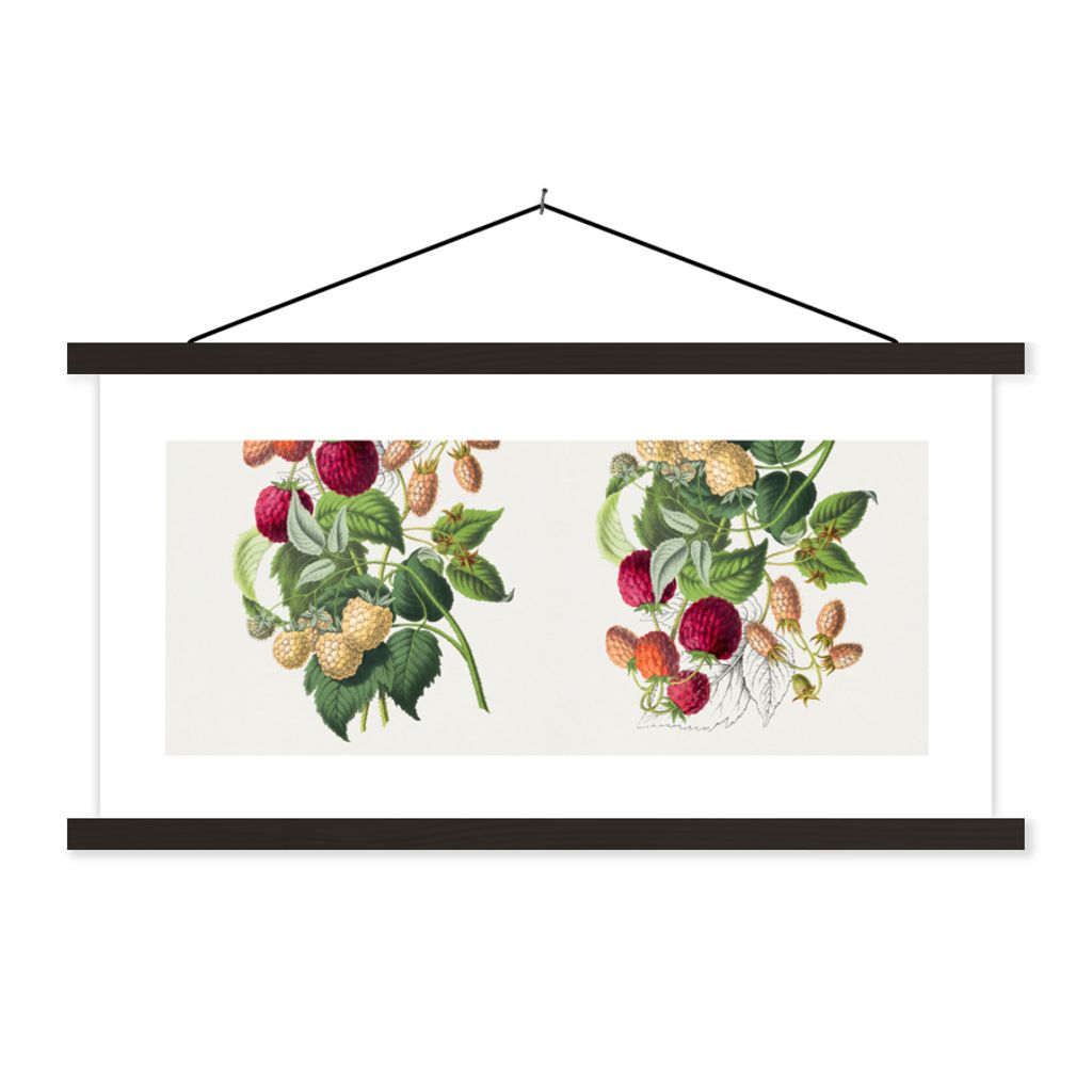 MuchoWow Textilposter Lebensmittel - Himbeere - Obst 150x75 cm mit schwarzem Rahmen - Posterleiste