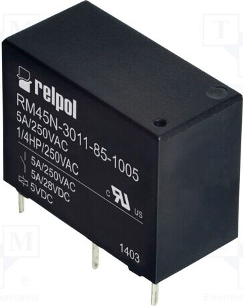 1x Relais: elektromagnetisch 5A/250VAC USpule : 5VDC 5A Mini RM45N-3011-85-1005