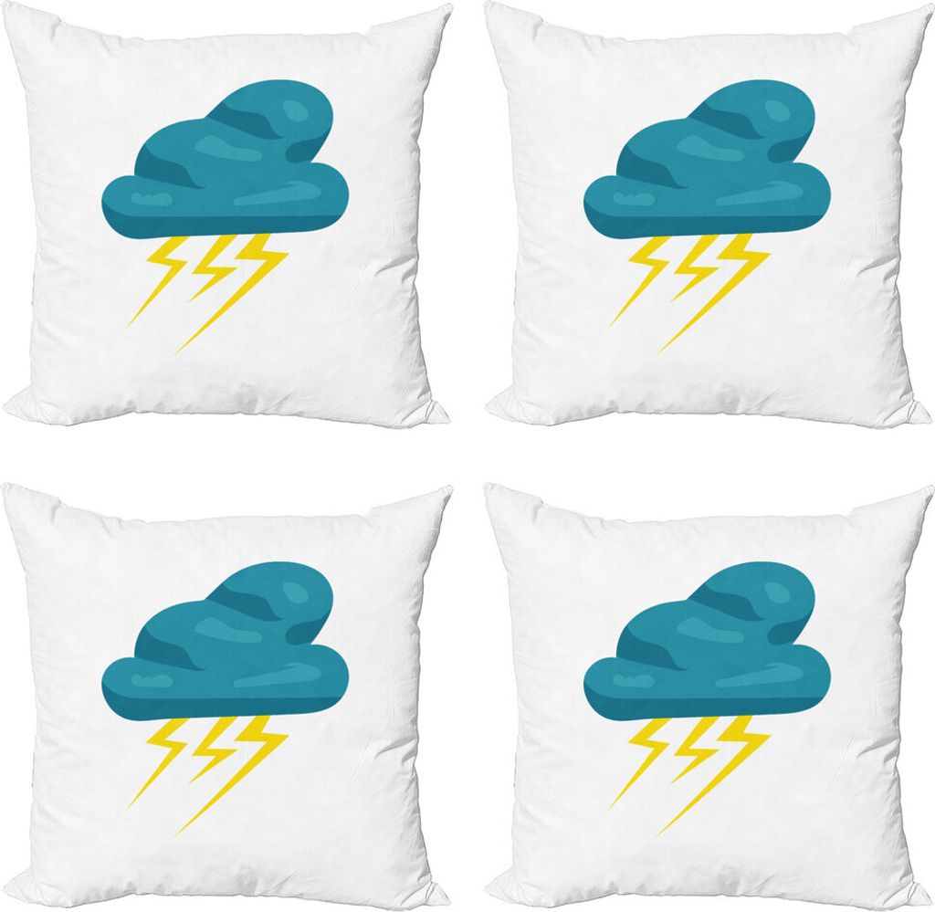 ABAKUHAUS Teal und Gelb Kissenbezug Set (4 Stück), Cloud und Bolzen, Moderner Doppelseitiger Digitaldruck, 60 cm x 60 cm, Teal und Gelb