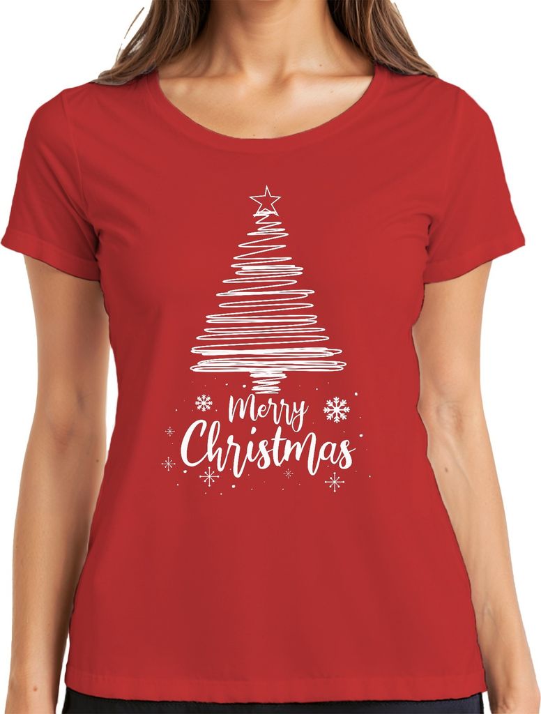 Merry Christmas Weihnachtsbaum Sketch - Weihnachten Weihnachtsgeschenk Christmas Damen T-Shirt, Rot, XXL