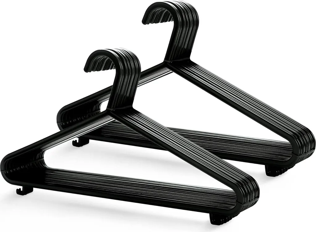Cintres en plastique rigide noir avec barre et encoches - Pack de 25
