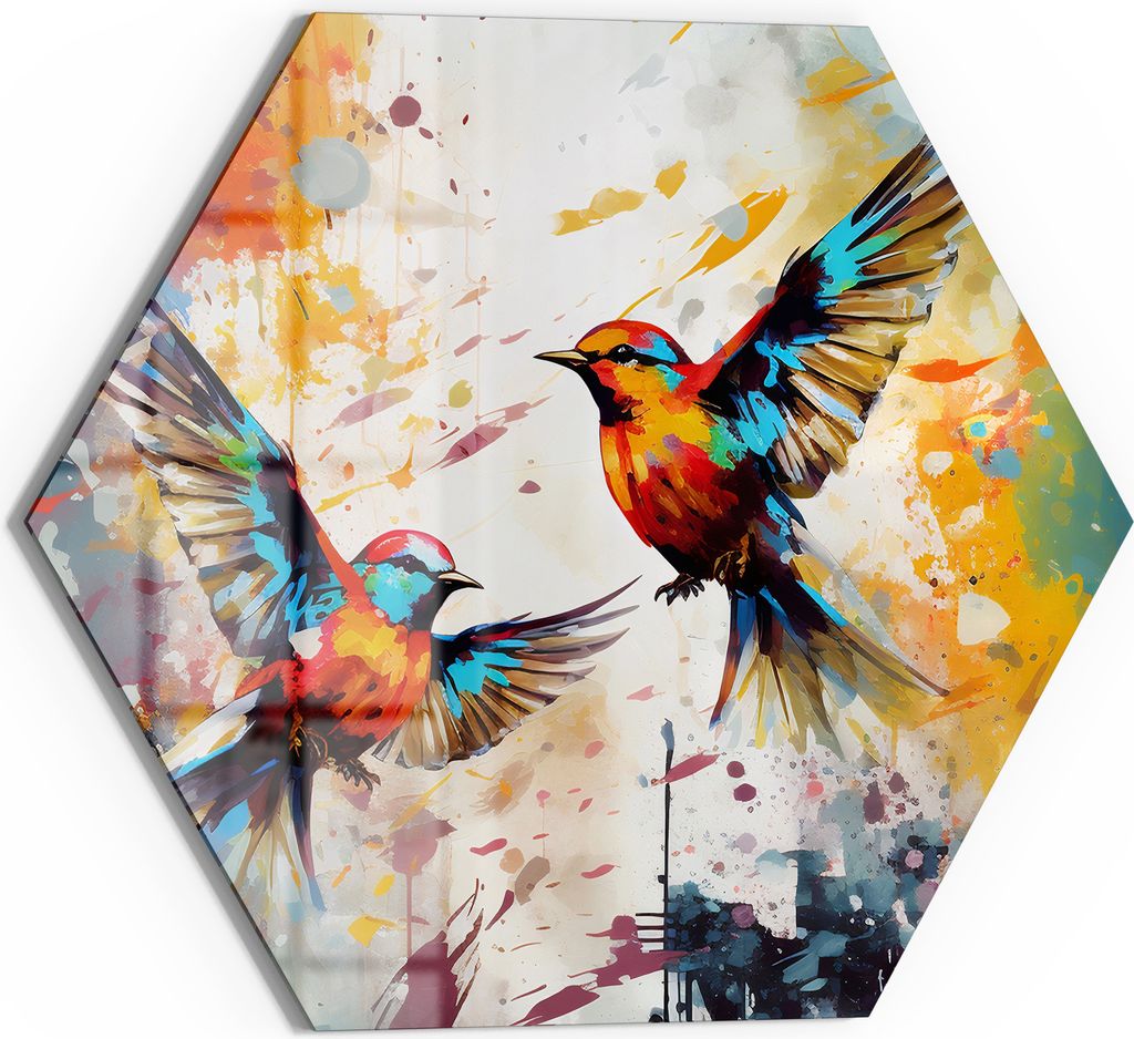 DEQOART Magnettafel Glas 55x48 cm 6-eckig 'Farbflügel im Duett' beschreibbar Whiteboard Küche