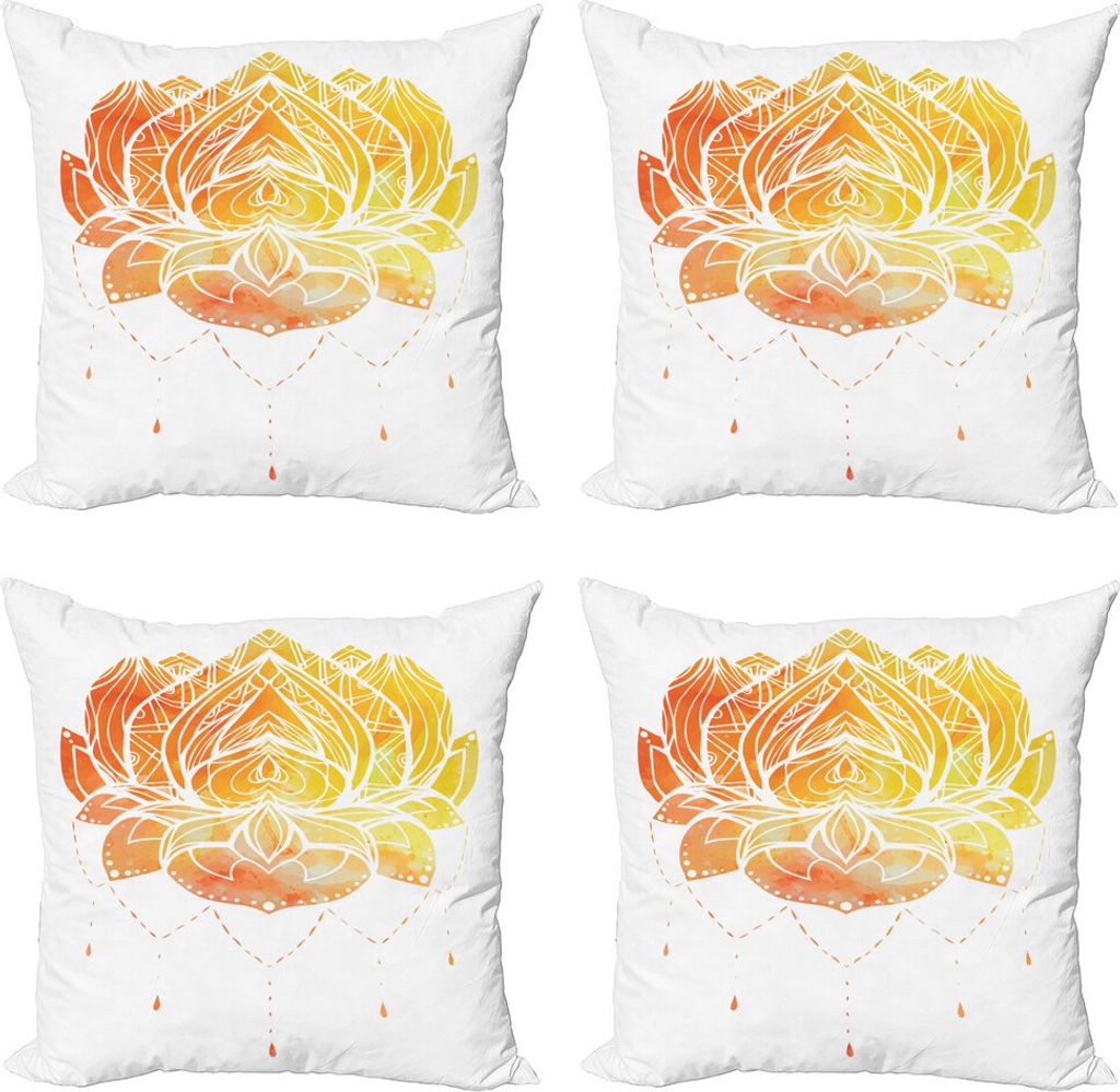 ABAKUHAUS Ethnisch Kissenbezug Set (4 Stück), Lotus-Blume in Boho Muster, Moderner Doppelseitiger Digitaldruck, 45 cm x 45 cm, Mehrfarbig