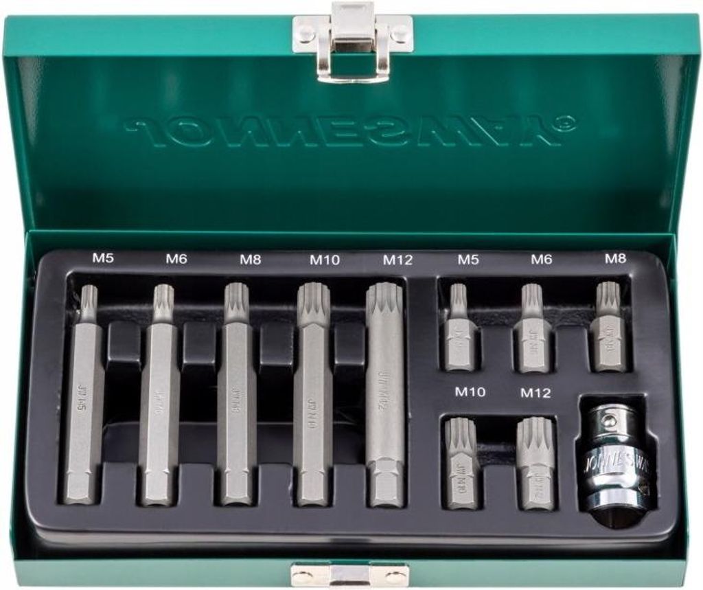 Set de Spline Bits Jonnesway 11-teilig S29H4111S für feinmechanische und Montagearbeiten, inkl. Adapter und Metallkoffer.