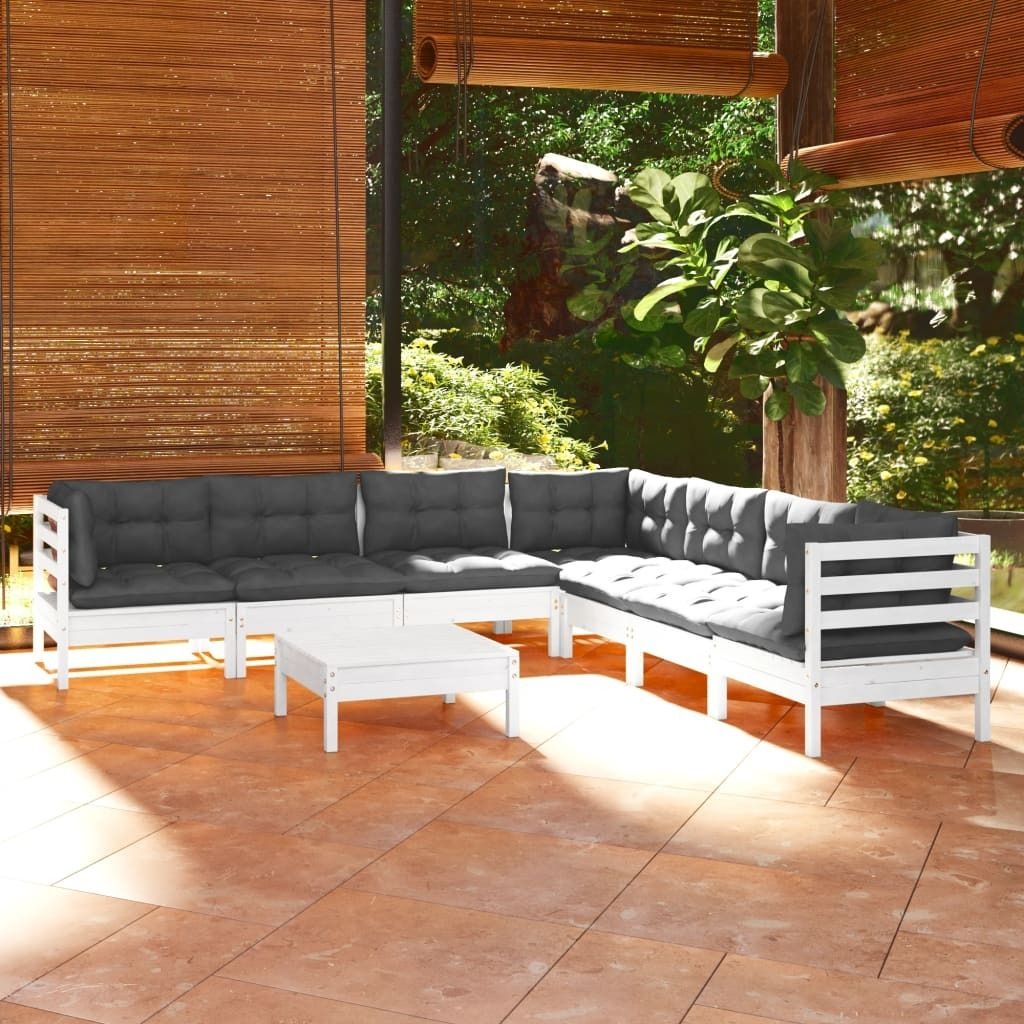 Maison Exclusive - 8-tlg. Garten-Lounge-Set mit Kissen Weiß Kiefer Massivholz